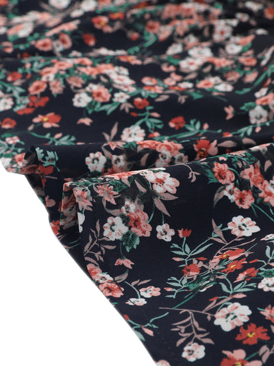 Floral Turndown Collar Split Neck Short Sleeve Elegant Blouse