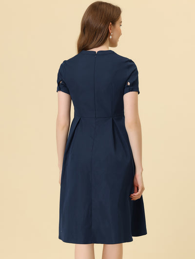Vintage Dress for Women's Round Neck Short Sleeve Pleated 1950s Midi Dress