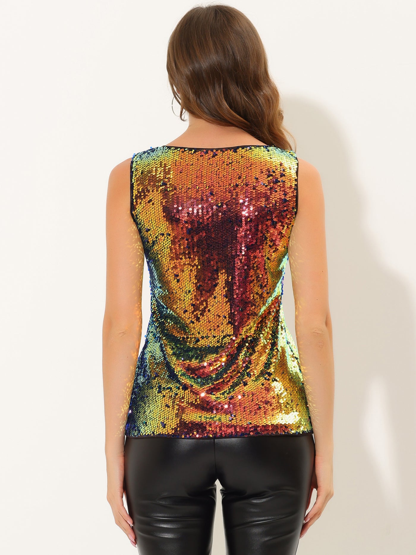 Allegra K Halloween Sequin Tank Top for Sparkle Camisole Glitter Party Vest