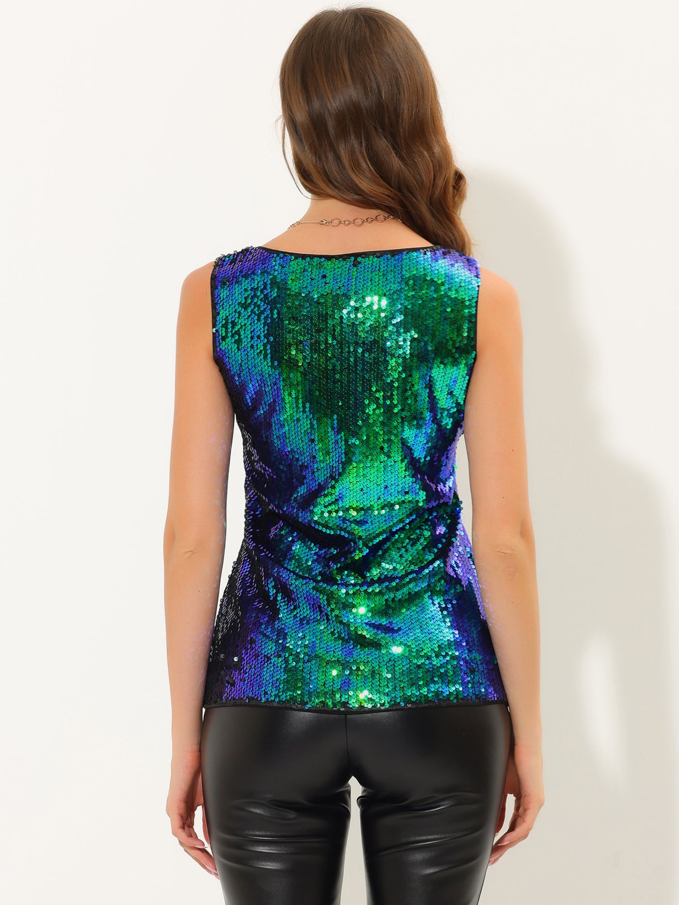 Allegra K Halloween Sequin Tank Top for Sparkle Camisole Glitter Party Vest
