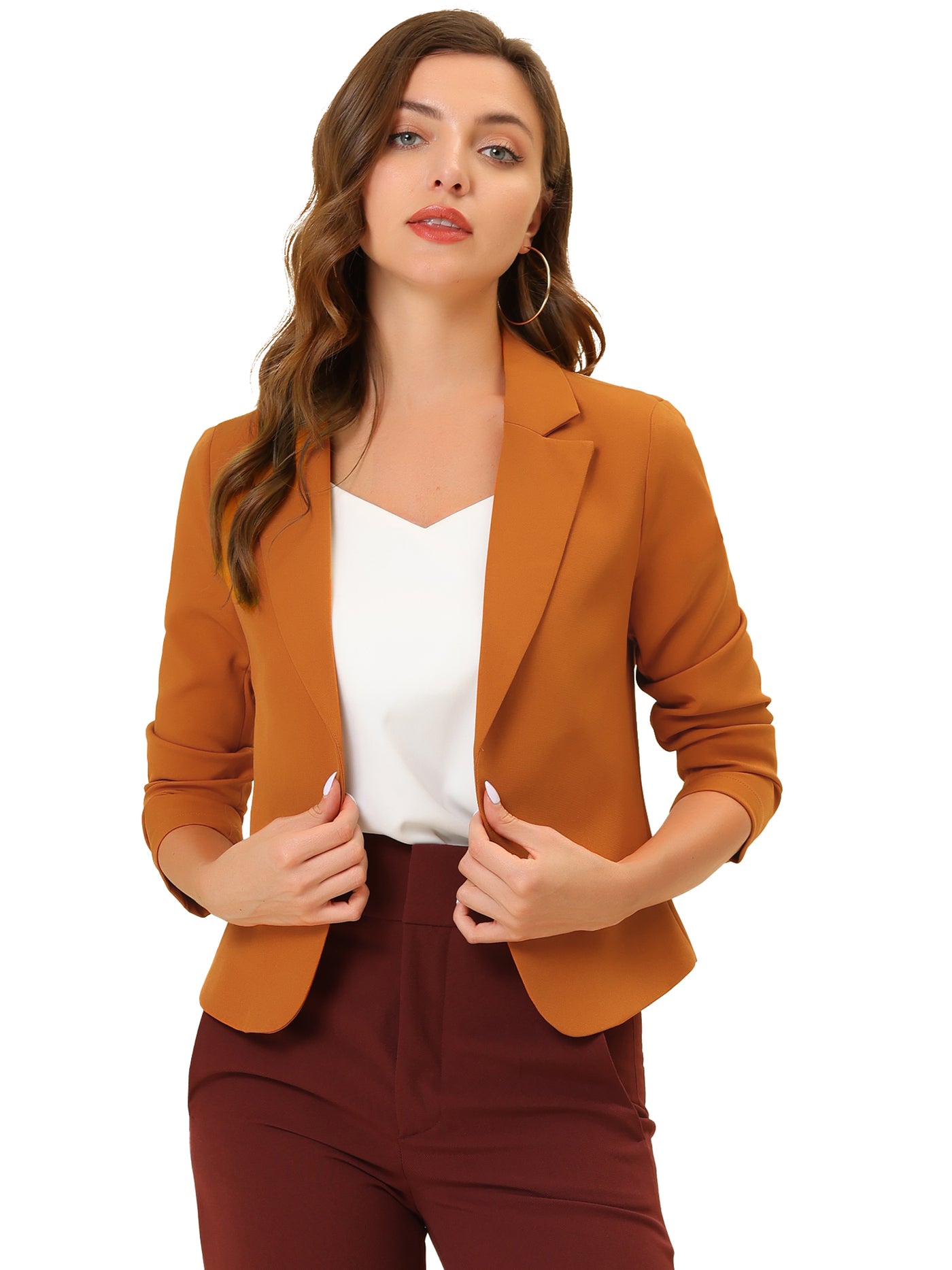 Allegra K Open Front Office Work Business Crop Suit Blazer Jacket