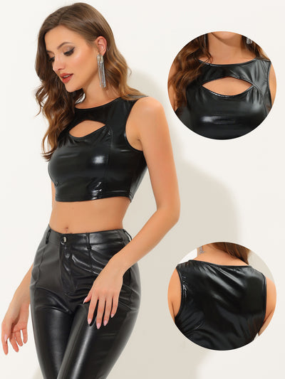 Metallic Shiny Sleeveless Cut Out Party Holographic Tank Crop Top