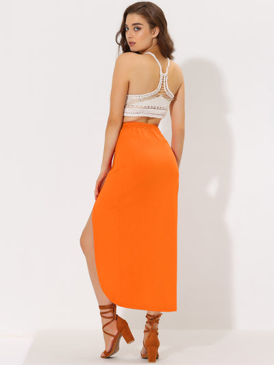 Ruched Split High Waist Summer Beach Long Maxi Skirt