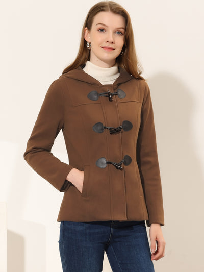 Casual Winter Outwear Hooded Button Toggle Pea Coat