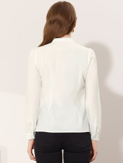 Mock Neck Button Up Shirt for Work Office Long Sleeve Chiffon Blouse