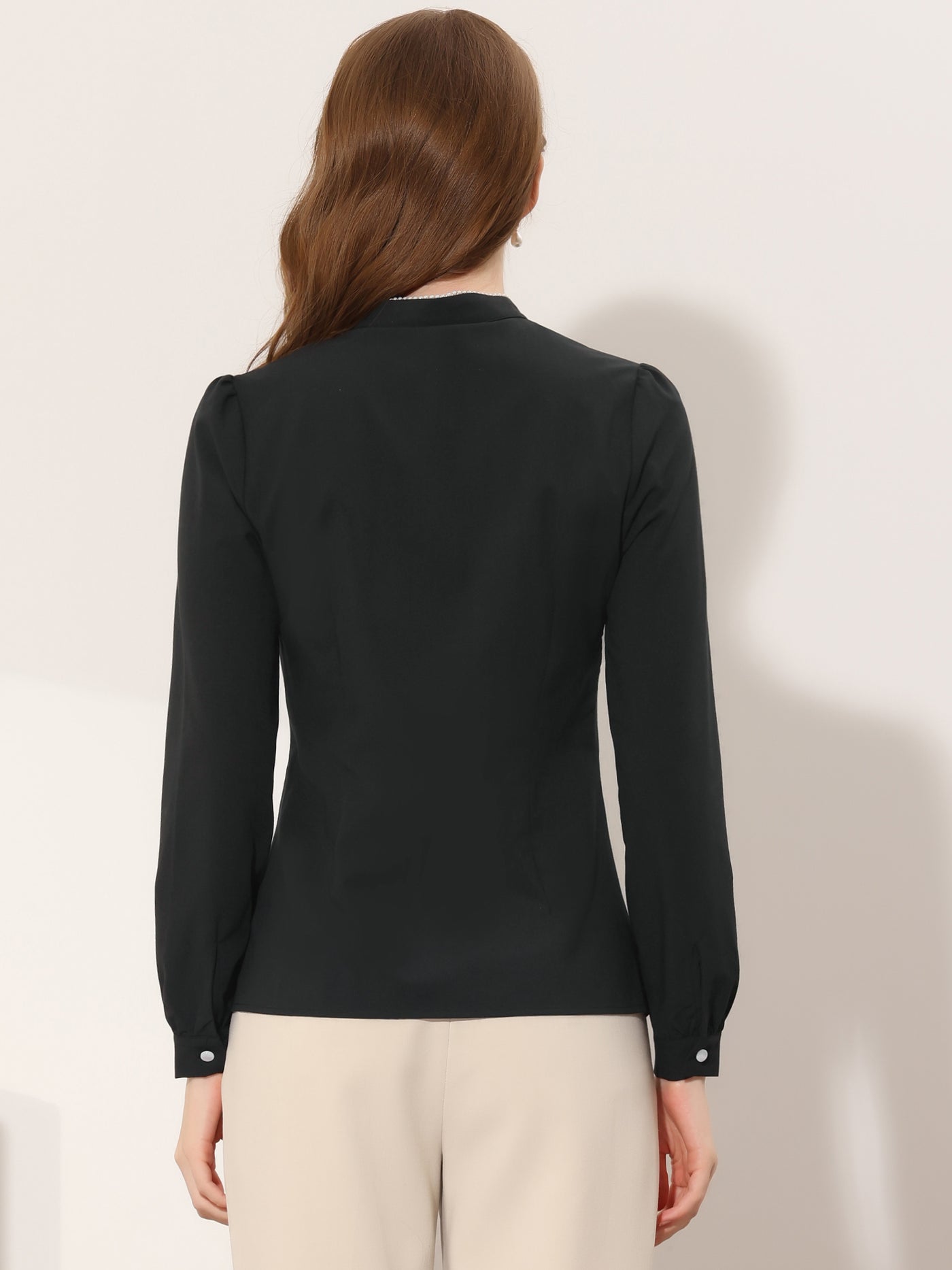 Allegra K Mock Neck Button Up Shirt for Work Office Long Sleeve Chiffon Blouse