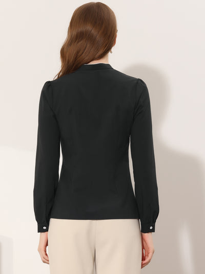 Mock Neck Button Up Shirt for Work Office Long Sleeve Chiffon Blouse