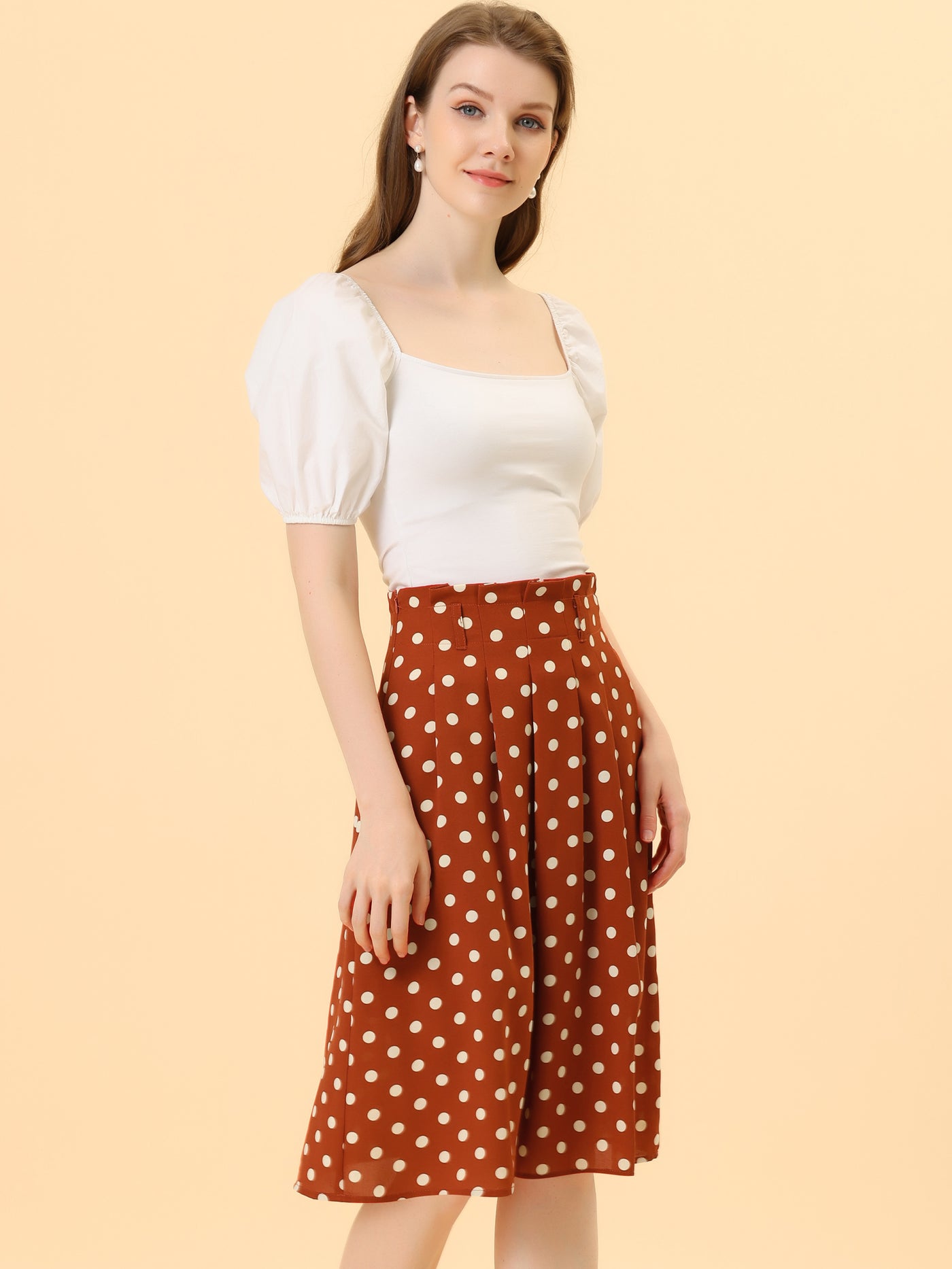 Allegra K Vintage Belted Elastic High Waist A-Line Printed Midi Skirt