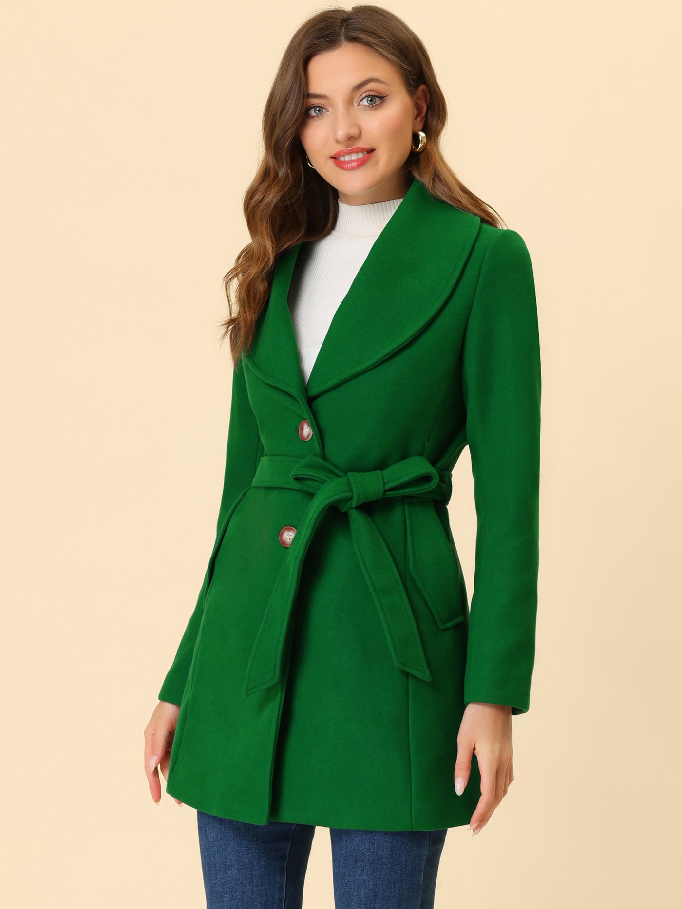 Allegra K Shawl Collar Single Breasted Winter Long Belted Coat