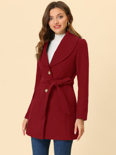 Shawl Collar Single Breasted Winter Long Belted Coat