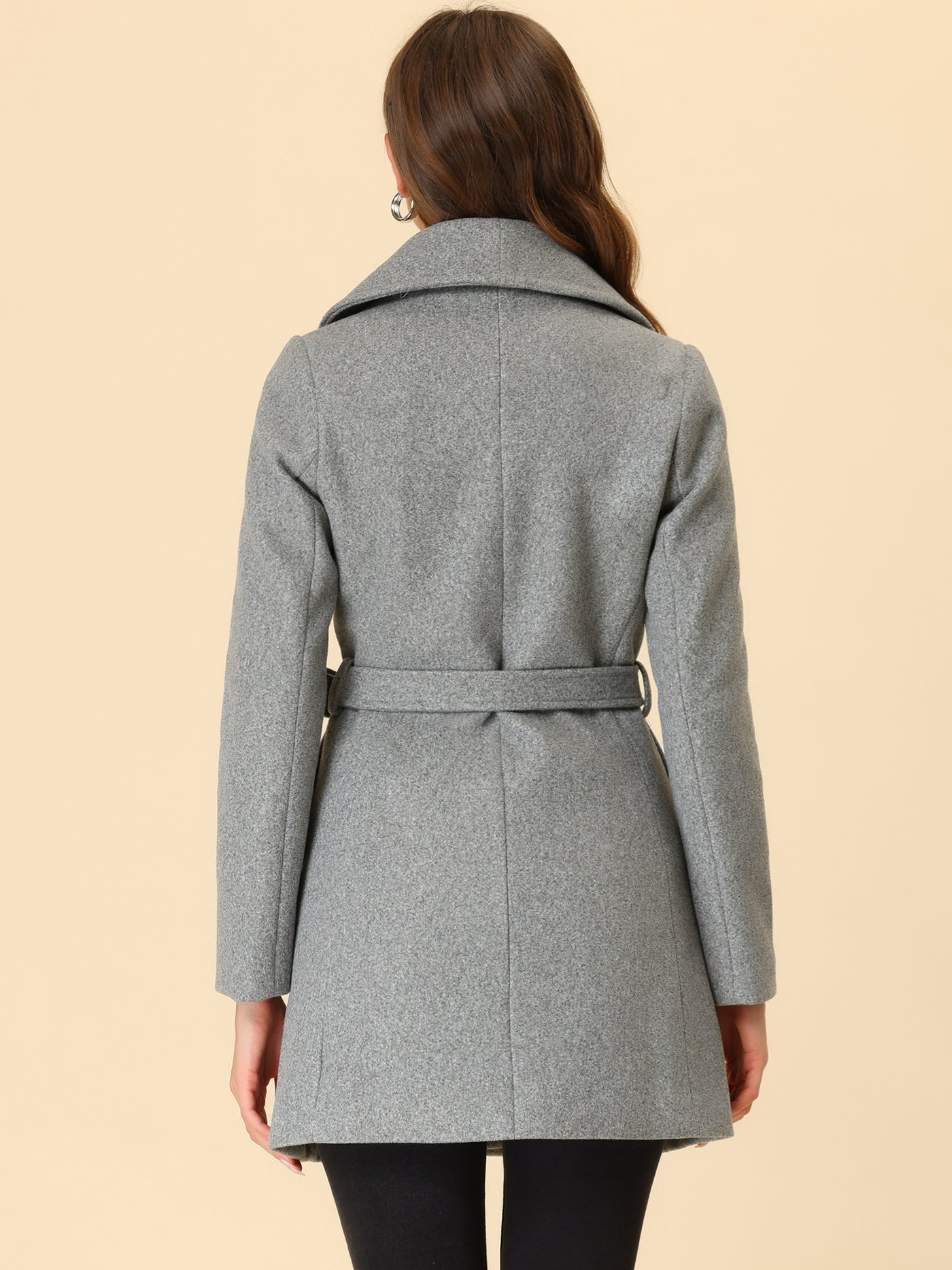 Allegra K Shawl Collar Single Breasted Winter Long Belted Coat