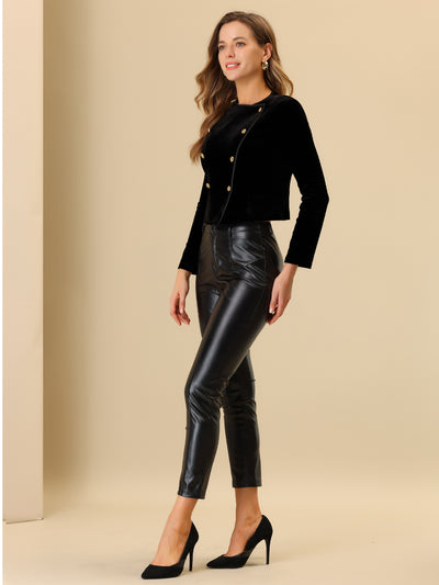 Velvet Notched Lapel Double Breasted Cropped Jacket