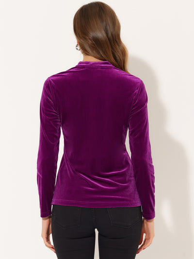 Casual Velvet Top for Office Soft Long Sleeve V Neck T-Shirt