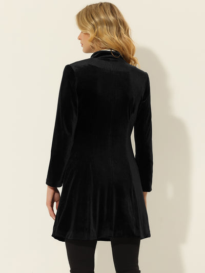 Velvet Contrast Trim Pockets Stand Collar Single Breasted Long Coat