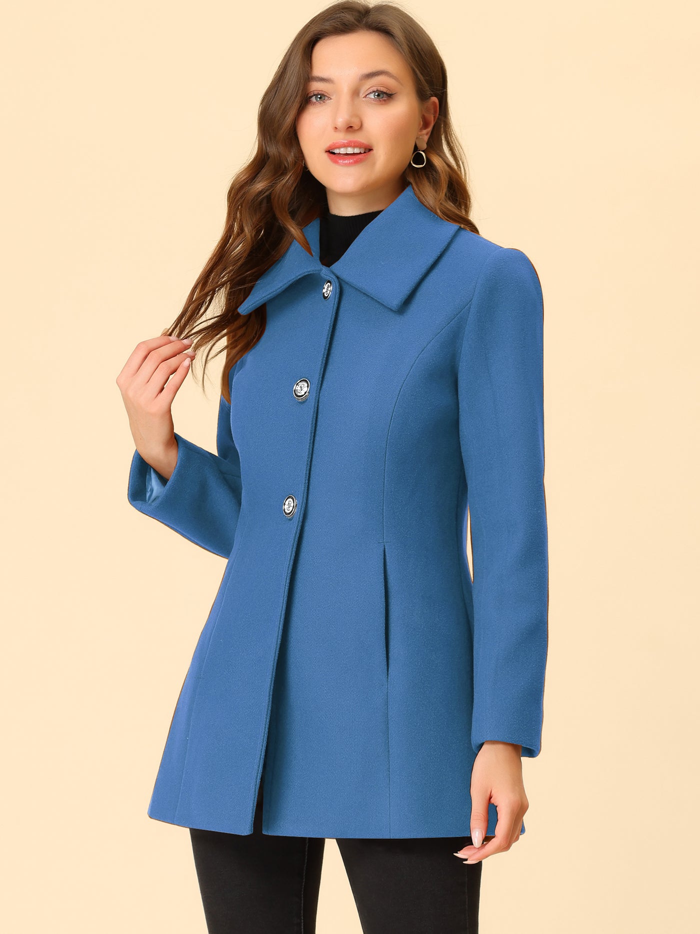 Allegra K Turn Down Collar Overcoat A-Line Single Breasted Winter Coat