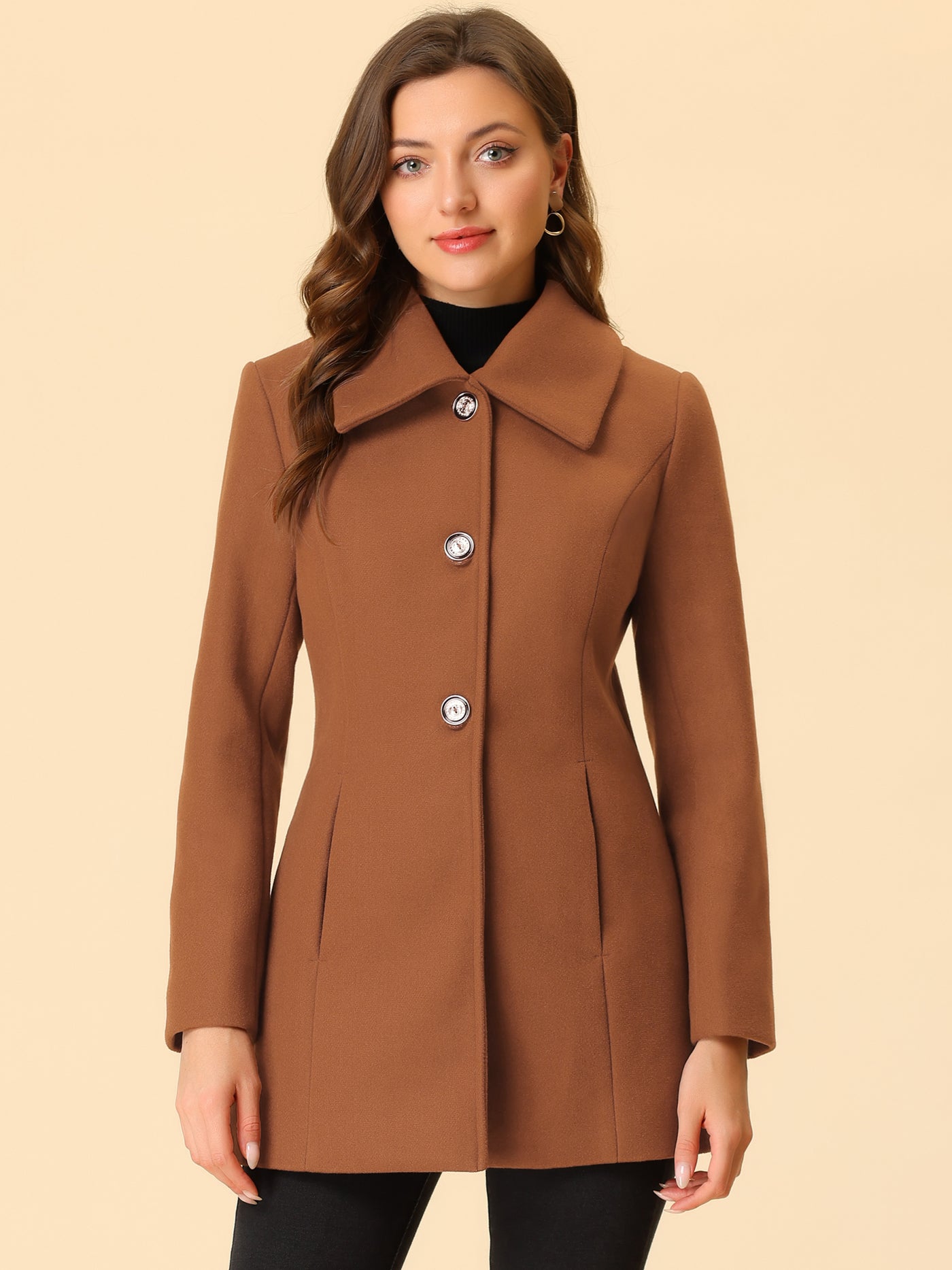 Allegra K Turn Down Collar Overcoat A-Line Single Breasted Winter Coat