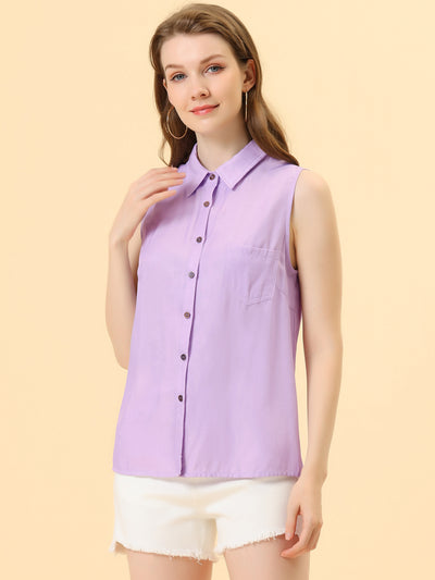 Lapel Single Breasted Casual Office Sleeveless Shirt
