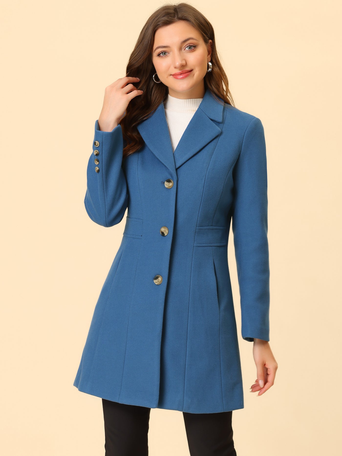 Allegra K Single Breasted Notched Lapel Outerwear Winter Coats