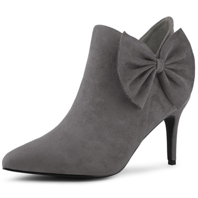 Pointed Toe Zip Bow Stiletto Heel Ankle Boots