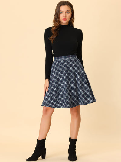 Vintage Plaid Tartan Elastic Waist Knee Length A-Line Skirt