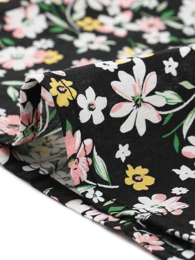 Summer Peter Pan Collar Button Front Vintage Floral Print Blouse