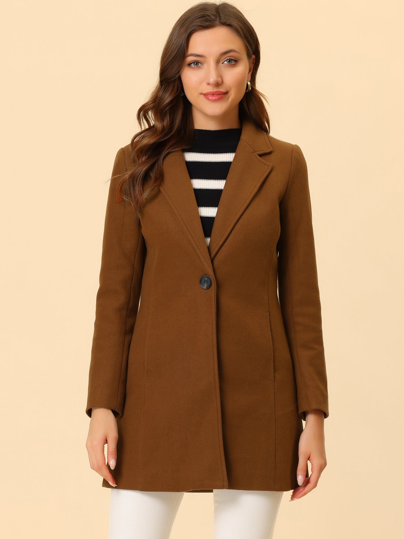 Allegra K Classic Notched Lapel Long Sleeve Buttoned Coat