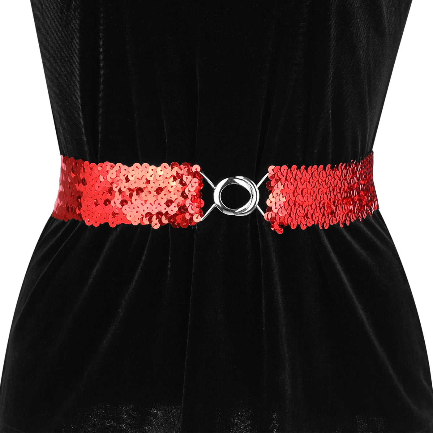 Allegra K Womens Skinny Elastic Waist Belts Sequins Decor Stretchy Belts for Dresses 2PCS