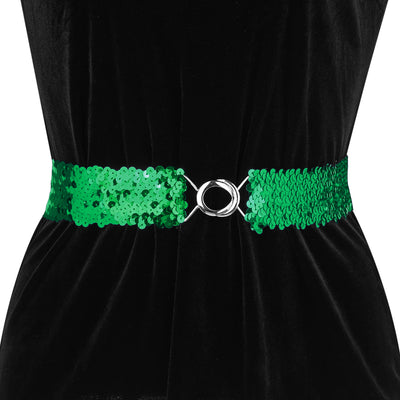 Womens Glitter Skinny Stretchy Waist Belts Sequins Decor Elastic Belts for Dresses