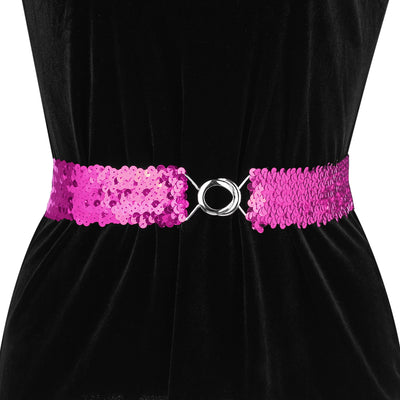 Womens Stretchy Skinny Waist Belts Shinny Sequins Decor Elastic Belts for Dresses