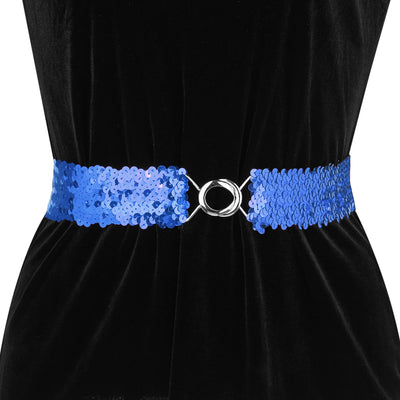 Womens Skinny Elastic Waist Belts Sequins Decor Stretchy Belts for Dresses 2PCS