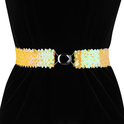 Womens Stretchy Skinny Waist Belts Shinny Sequins Decor Elastic Belts for Dresses