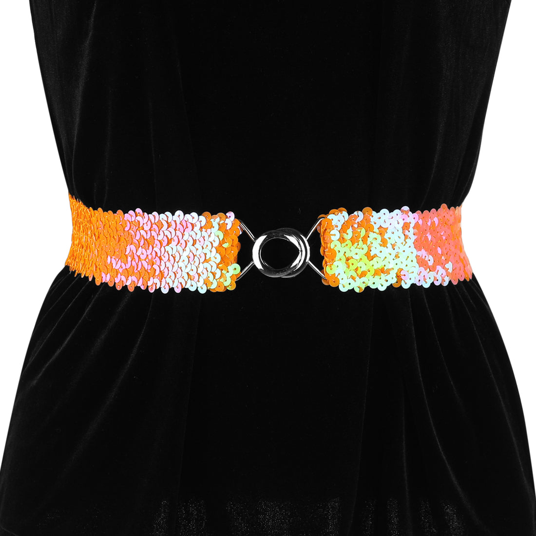 Allegra K Womens Skinny Elastic Waist Belts Sequins Decor Stretchy Belts for Dresses 2PCS