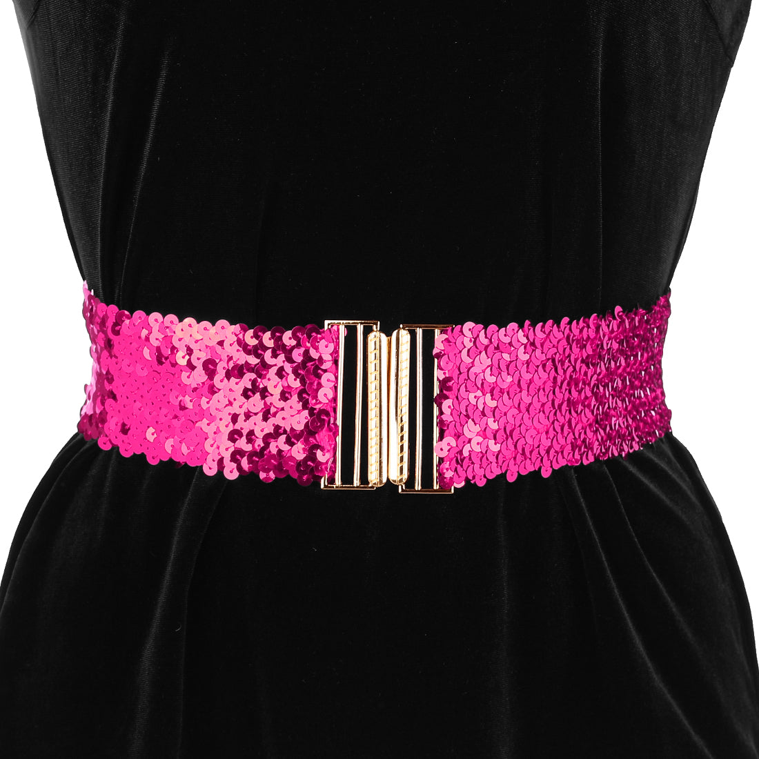 Allegra K Womens Elastic Waist Belt Sequins Decor Metal Interlock Buckles Belts for Dresses