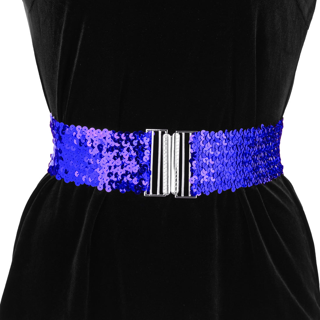 Allegra K Womens Stretchy Waist Belts Metal Interlock Buckles Sequins Decor Belts for Dresses
