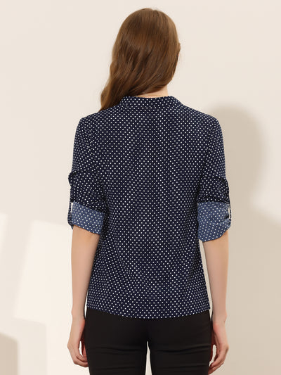 Office Work Blouse for Polka Dots V Neck Long Sleeve Shirt