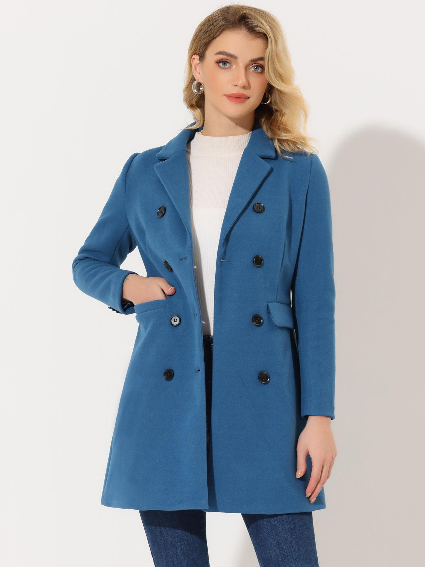 Allegra K Winter Elegant Notched Lapel Double Breasted Trench Coat