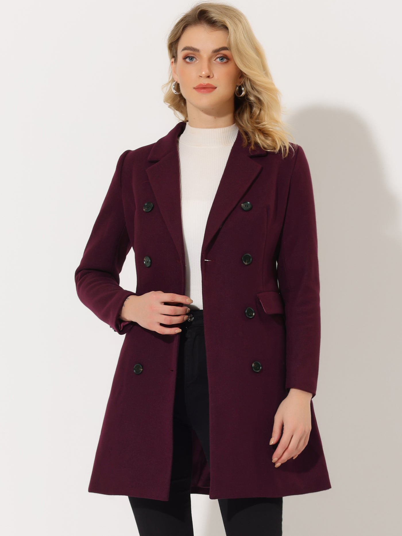 Allegra K Winter Elegant Notched Lapel Double Breasted Trench Coat