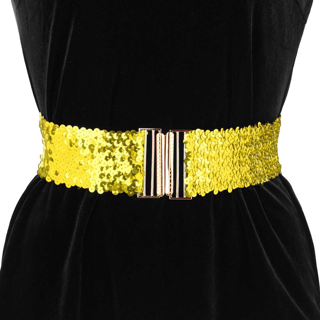 Allegra K Womens Wide Waist Belts Interlock Buckles Sequins Decor Shinny Stretchy Belts 2PCS