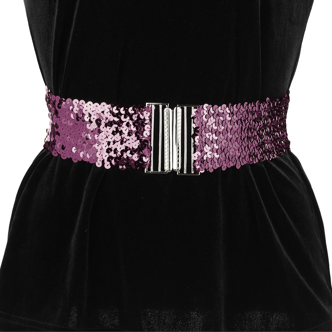Allegra K Ladies Stretchy Wide Waist Belts Interlock Buckles Shinny Sequins Decor Belts for Dresses