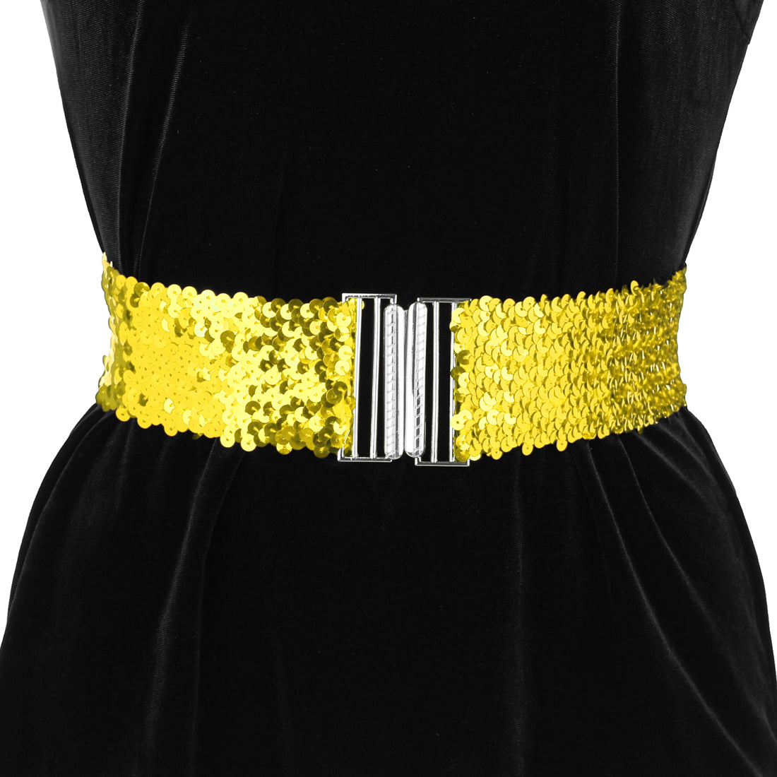 Allegra K Womens Glitter Stretchy Waist Belts Interlock Buckles Sequins Decor Wide Elastic Belts 2PCS
