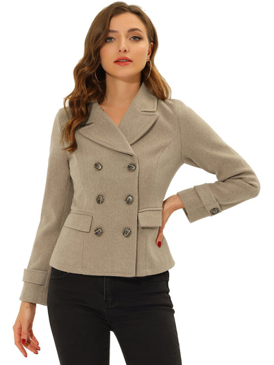 Winter Notched Lapel Double Breasted Short Pea Coat