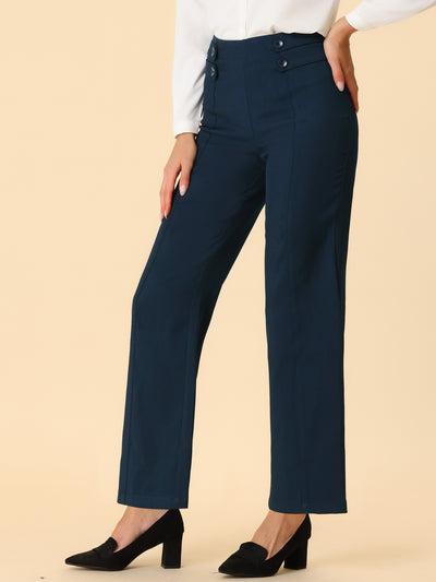 High Waisted Straight Leg Pants Solid Color Business Work Trousers