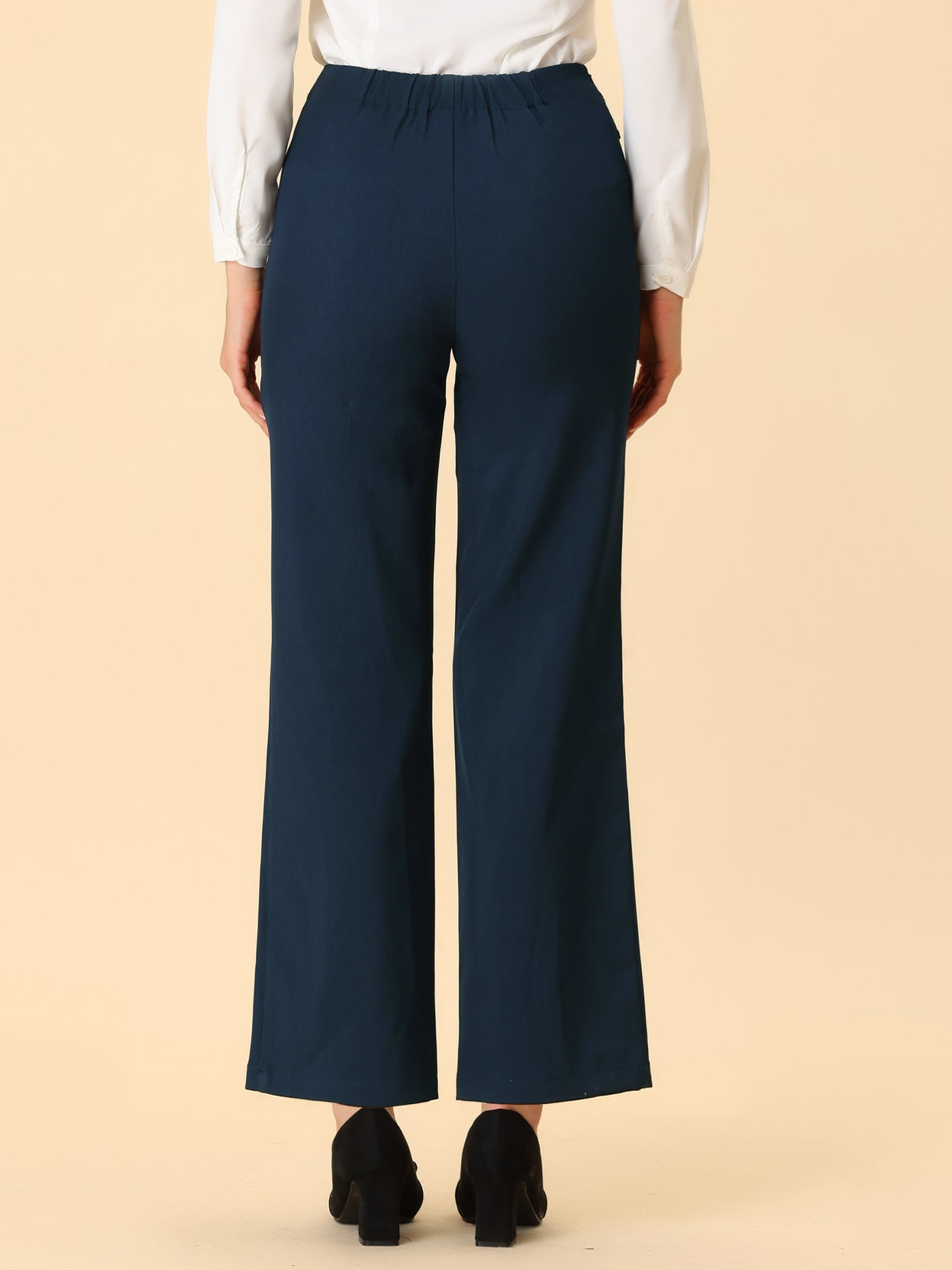Allegra K High Waisted Straight Leg Pants Solid Color Business Work Trousers