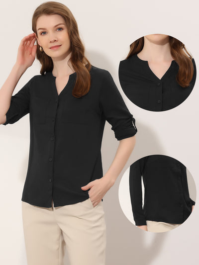 Button Down Shirt Roll Up Long Sleeve Casual Tops
