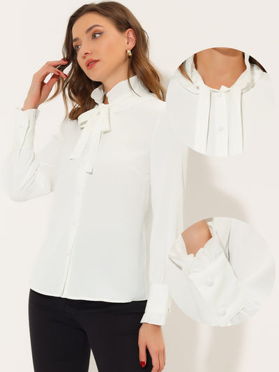 Ruffle Blouse Button Down Long Sleeve Bow Tie Neck Top