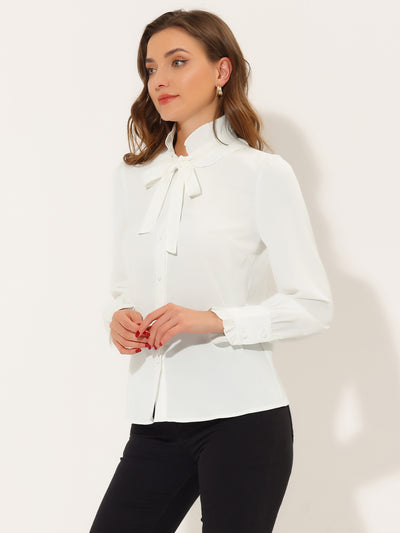 Ruffle Blouse Button Down Long Sleeve Bow Tie Neck Top