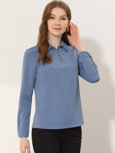 Allegra K Office Blouse for Point Collar Popover Chiffon Long Sleeve Shirt