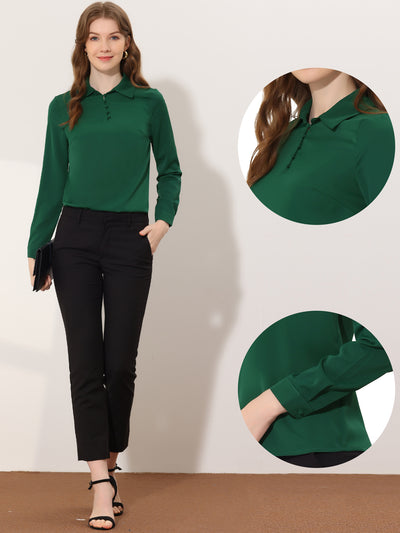 Office Blouse Point Collar Popover Chiffon Long Sleeve Shirt