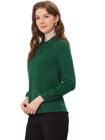 Office Blouse Point Collar Popover Chiffon Long Sleeve Shirt