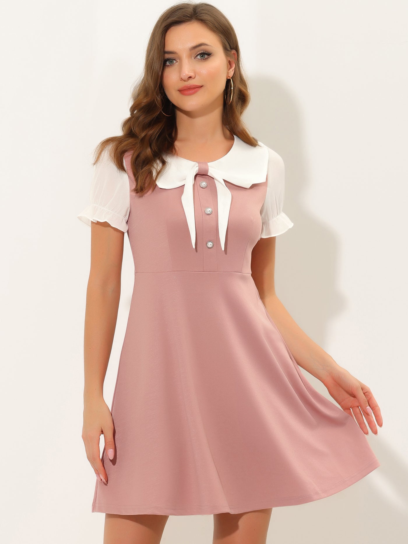 Allegra K 50s Lolita Contrast Color Peter Pan Collar Dress